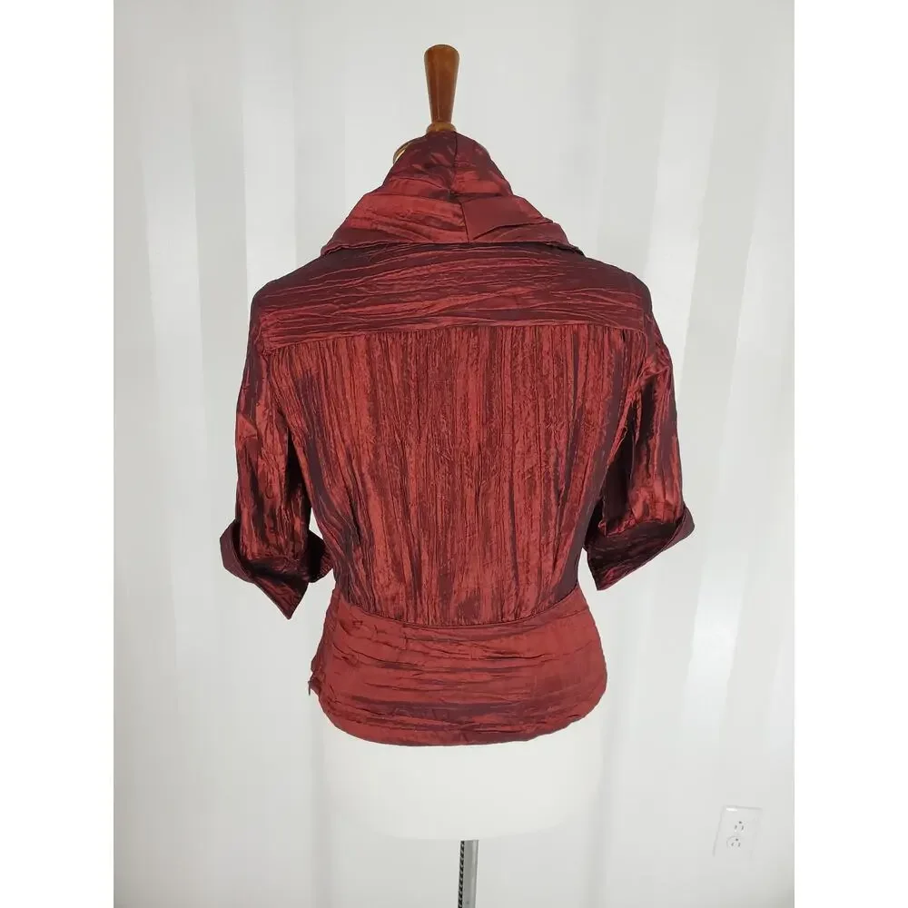 ESSENTIALS BY MILANO Women's Burgundy Rouched Blouse Sz M - Picture 4 of 10